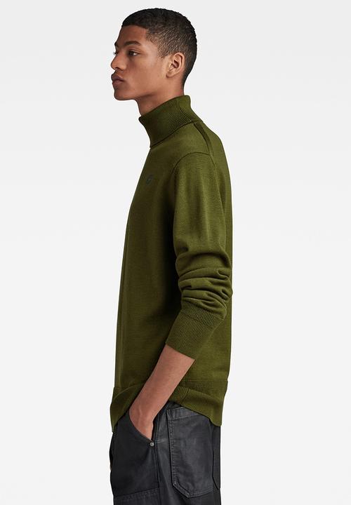G-STAR - Premium core turtle knit Washable merino knit - dark olive