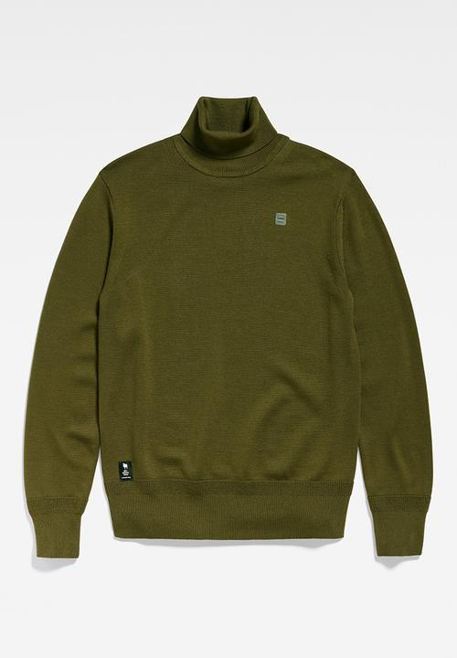 G-STAR - Premium core turtle knit Washable merino knit - dark olive