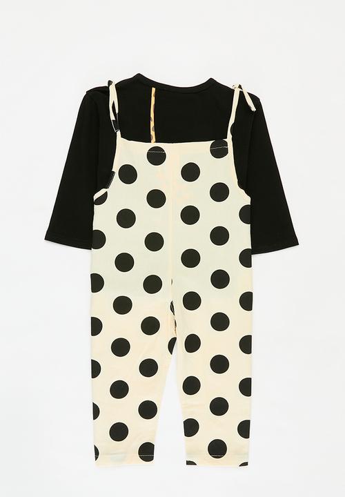 Pop Candy - Polka dot dungaree and top set - black & white