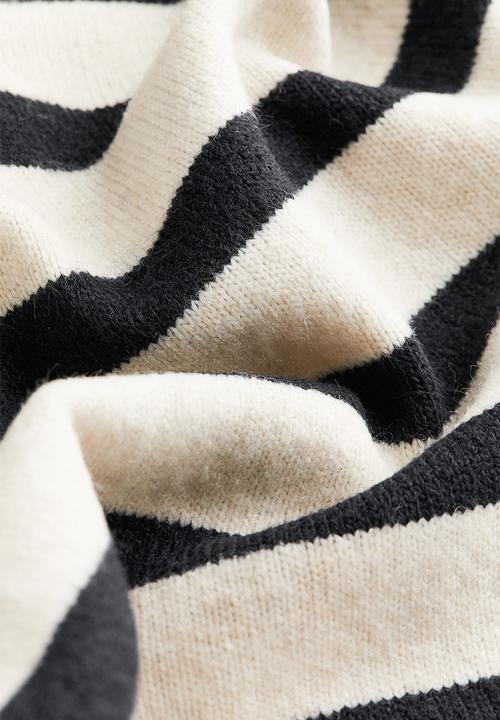H&M - Fine-knit collared jumper - light beige/striped