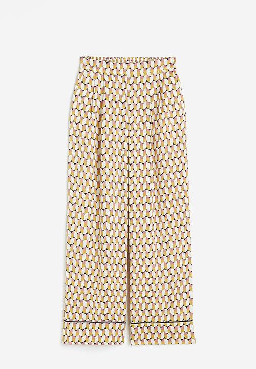 H&M - Wide satin trousers - yellow/patterned