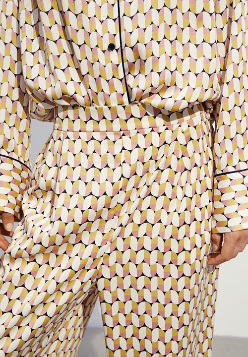 H&M - Wide satin trousers - yellow/patterned