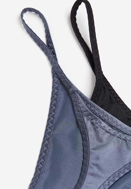 H&M - 2-pack satin thong briefs - blue, black