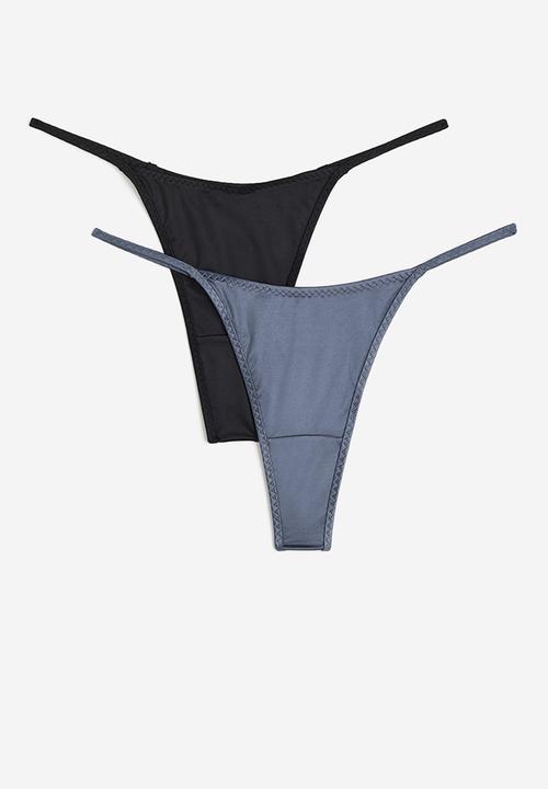 H&M - 2-pack satin thong briefs - blue, black