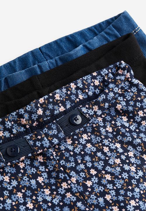 H&M - 3 pack cotton leggings - black & blue multi