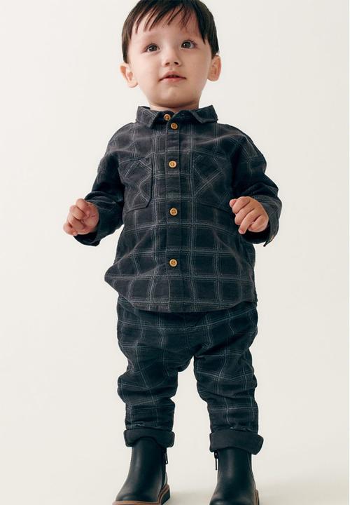 H&M - Fully lined corduroy trousers - dark grey checked