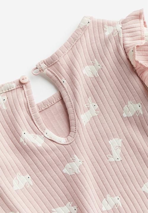 H&M - 3-Piece ribbed set - dusty pink & bunnies
