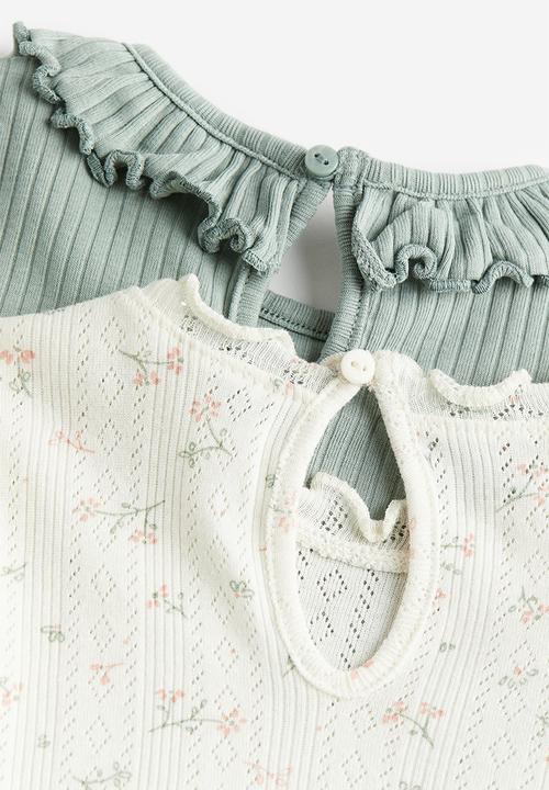 H&M - 2-Pack ribbed tops - cream & floral 