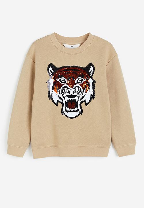 H&M - Reversible sequin-motif sweatshirt - beige & tiger