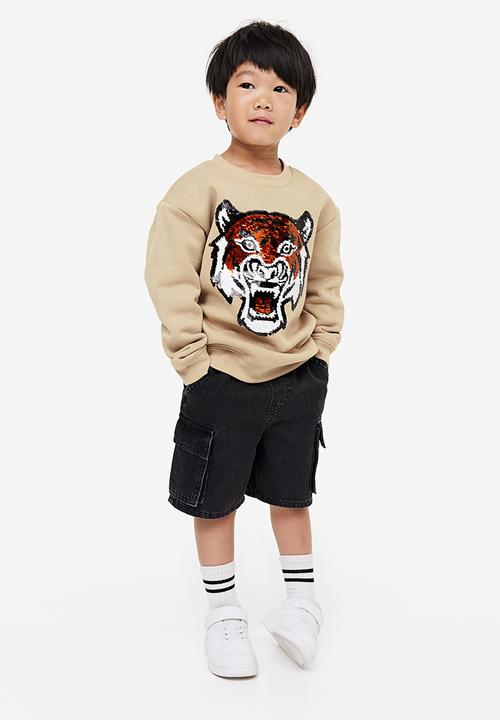 H&M - Reversible sequin-motif sweatshirt - beige & tiger