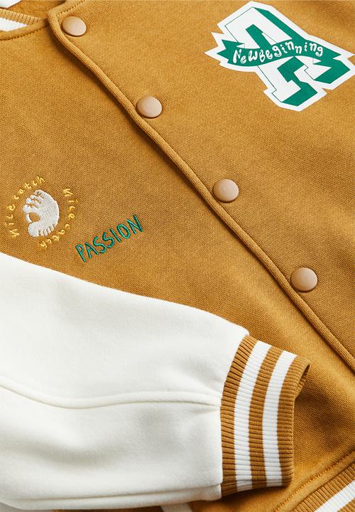 H&M - Motif-detail baseball jacket - dark beige & passion