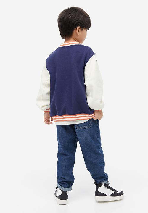 H&M - Motif-detail baseball jacket - dark blue & block-coloured