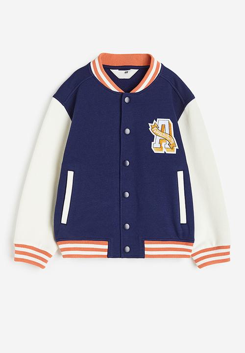 H&M - Motif-detail baseball jacket - dark blue & block-coloured