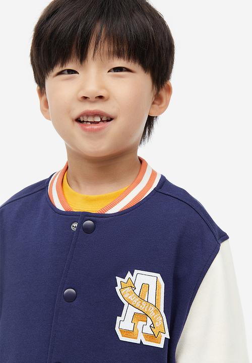 H&M - Motif-detail baseball jacket - dark blue & block-coloured