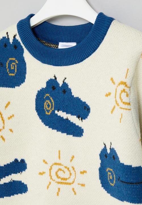 Pop Candy - Printed knit jersey - ecru & blue