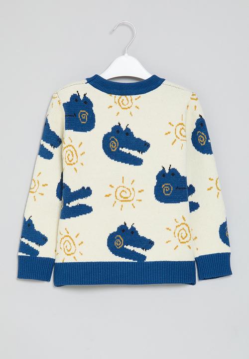 Pop Candy - Printed knit jersey - ecru & blue