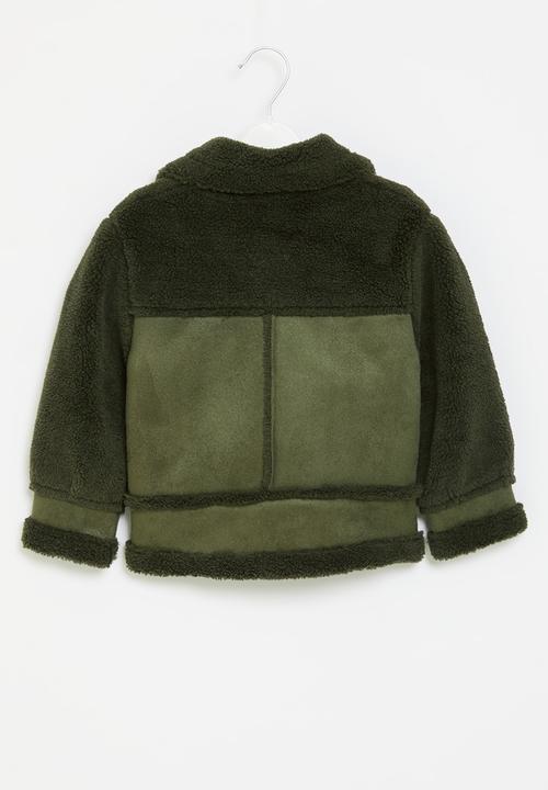 Pop Candy - Faux suede shirling jacket - green
