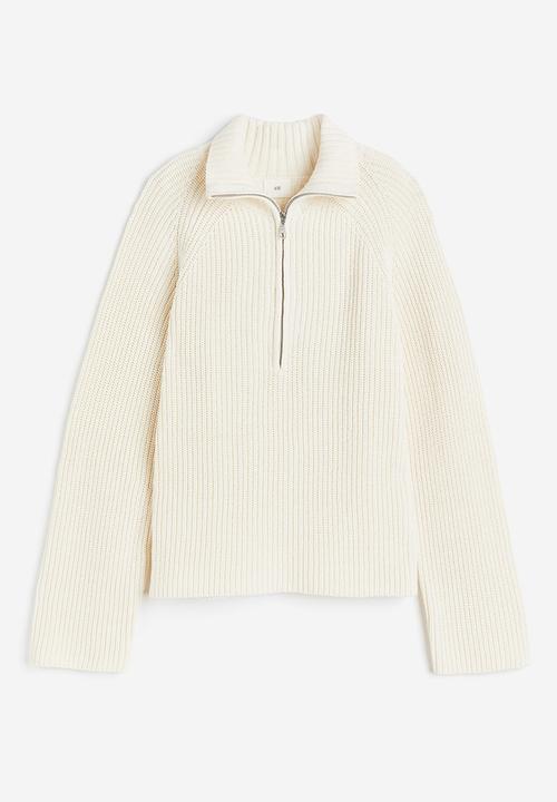H&M - Rib-knit half-zip jumper - beige & white