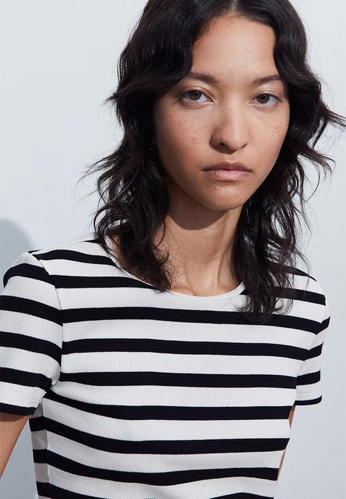 H&M - Ribbed t-shirt - white & black striped 