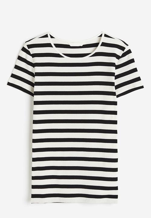H&M - Ribbed t-shirt - white & black striped 