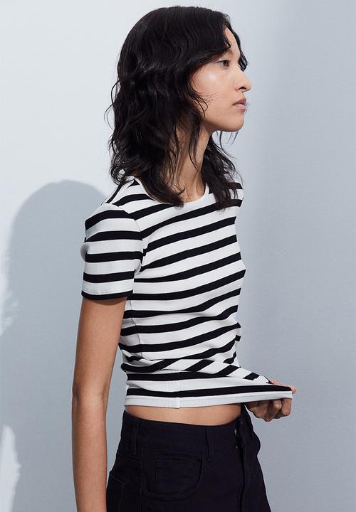 H&M - Ribbed t-shirt - white & black striped 