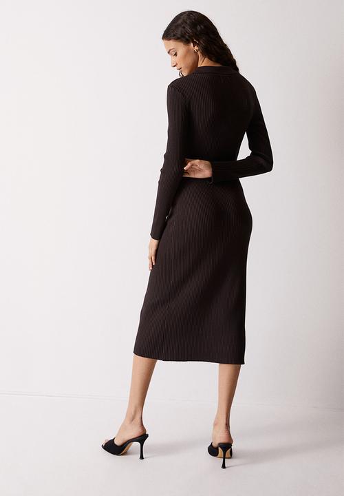 H&M - Rib-knit button-front dress - dark brown