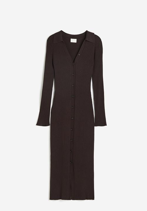 H&M - Rib-knit button-front dress - dark brown