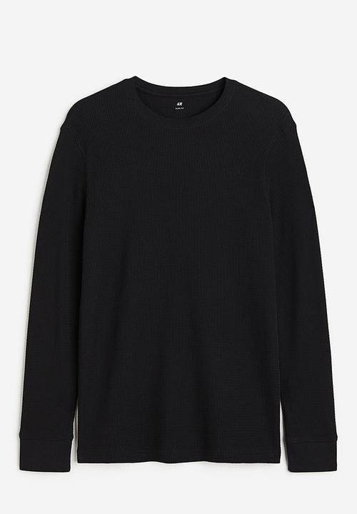 H&M - Slim fit waffled jersey top - black