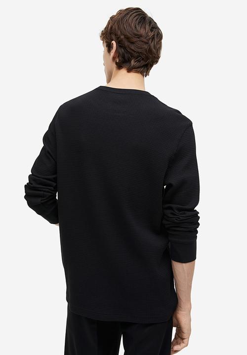 H&M - Slim fit waffled jersey top - black