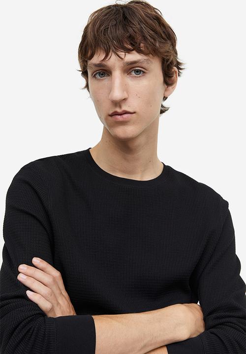 H&M - Slim fit waffled jersey top - black