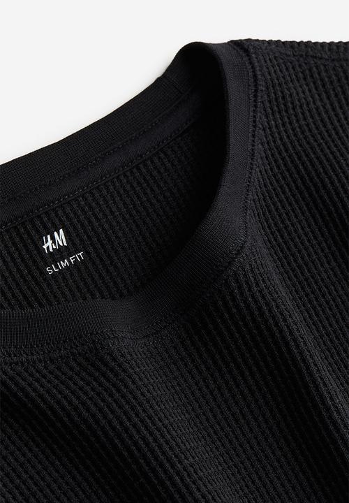 H&M - Slim fit waffled jersey top - black