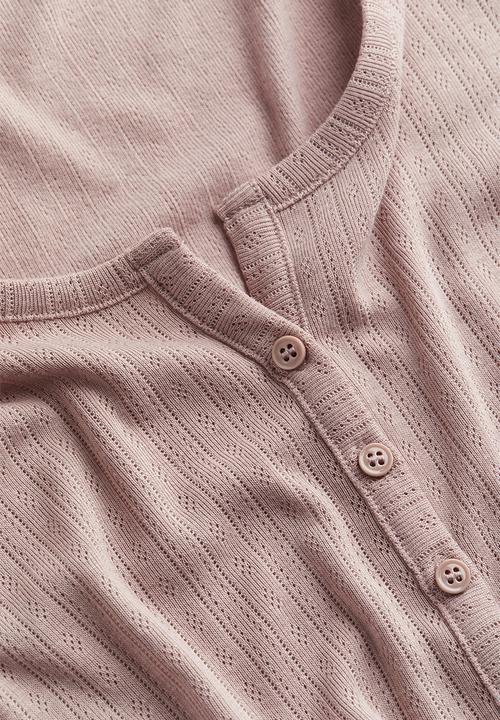 H&M - Button-front pointelle jersey top - pink