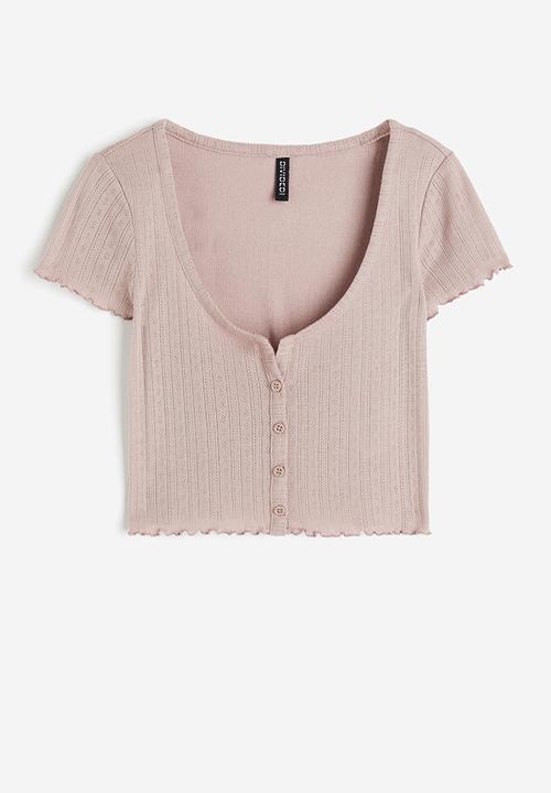 H&M - Button-front pointelle jersey top - pink