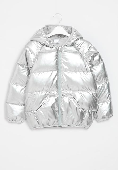 Pop Candy - Metallic hooded puffer jacket - silver