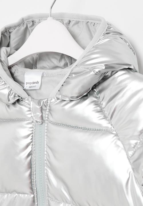 Pop Candy - Metallic hooded puffer jacket - silver