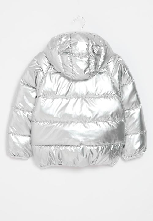 Pop Candy - Metallic hooded puffer jacket - silver