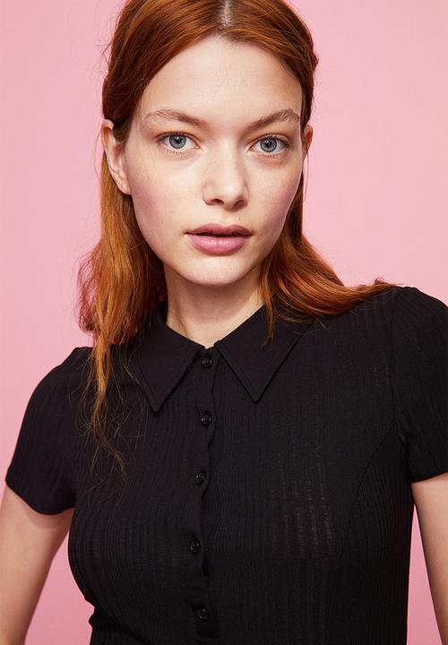 H&M - Ribbed collared dress - black