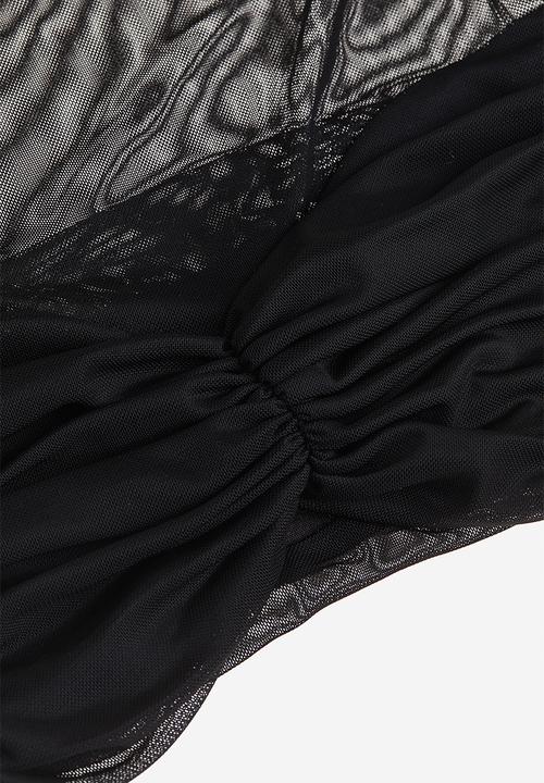 H&M - Gathered mesh crop top - black