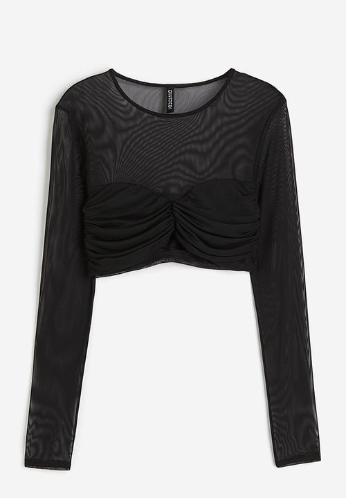 H&M - Gathered mesh crop top - black