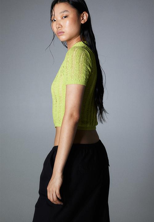H&M - Ladder-stitch-look knitted top - lime green