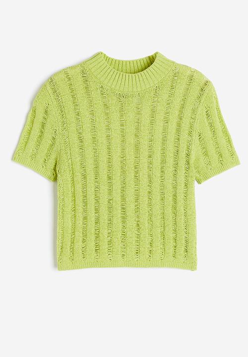 H&M - Ladder-stitch-look knitted top - lime green