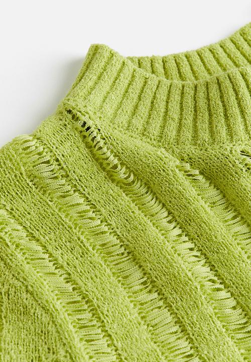 H&M - Ladder-stitch-look knitted top - lime green