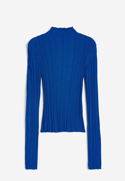 H&M - Sheer rib-knit turtleneck top - blue