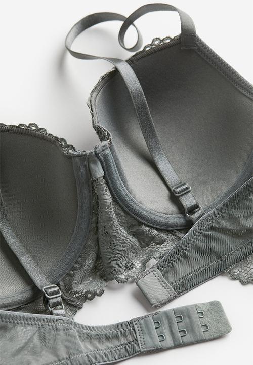 H&M - Padded underwired lace bra - grey-green