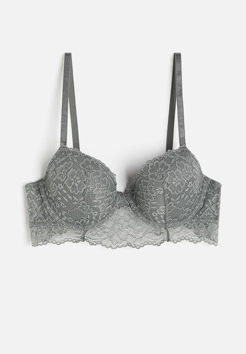 H&M - Padded underwired lace bra - grey-green