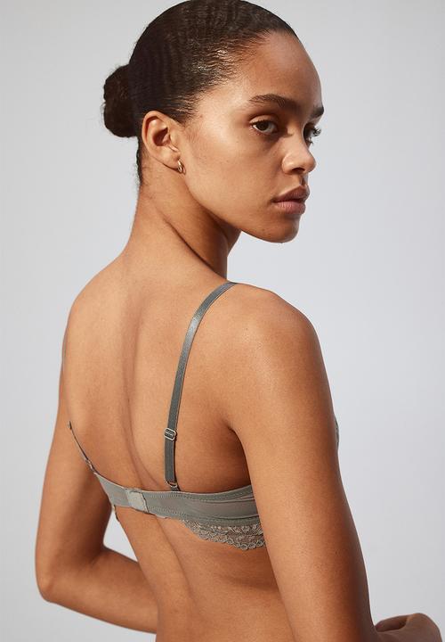 H&M - Padded underwired lace bra - grey-green