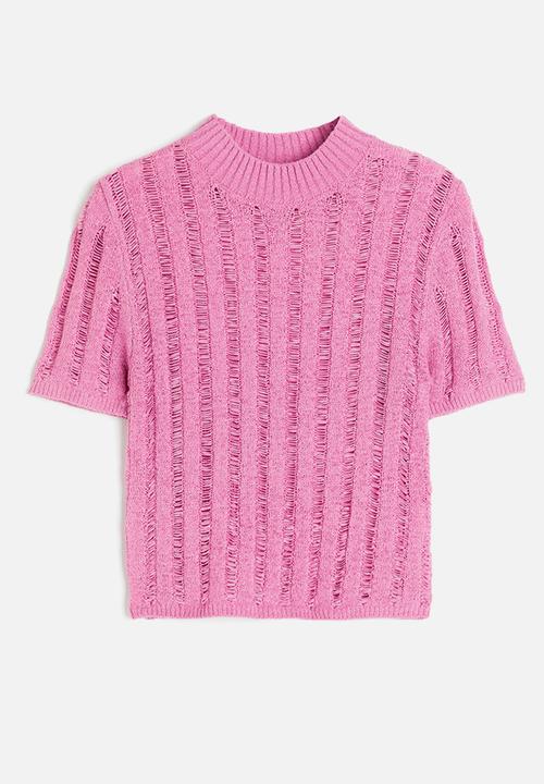 H&M - Ladder-stitch-look knitted top - pink