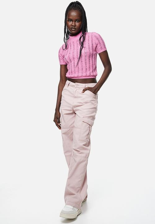 H&M - Ladder-stitch-look knitted top - pink