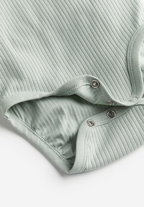 H&M - 3-pack ribbed bodysuits - green,grey,beige