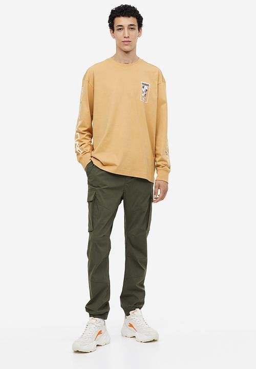 H&M - Relaxed fit printed jersey top - beige, multi